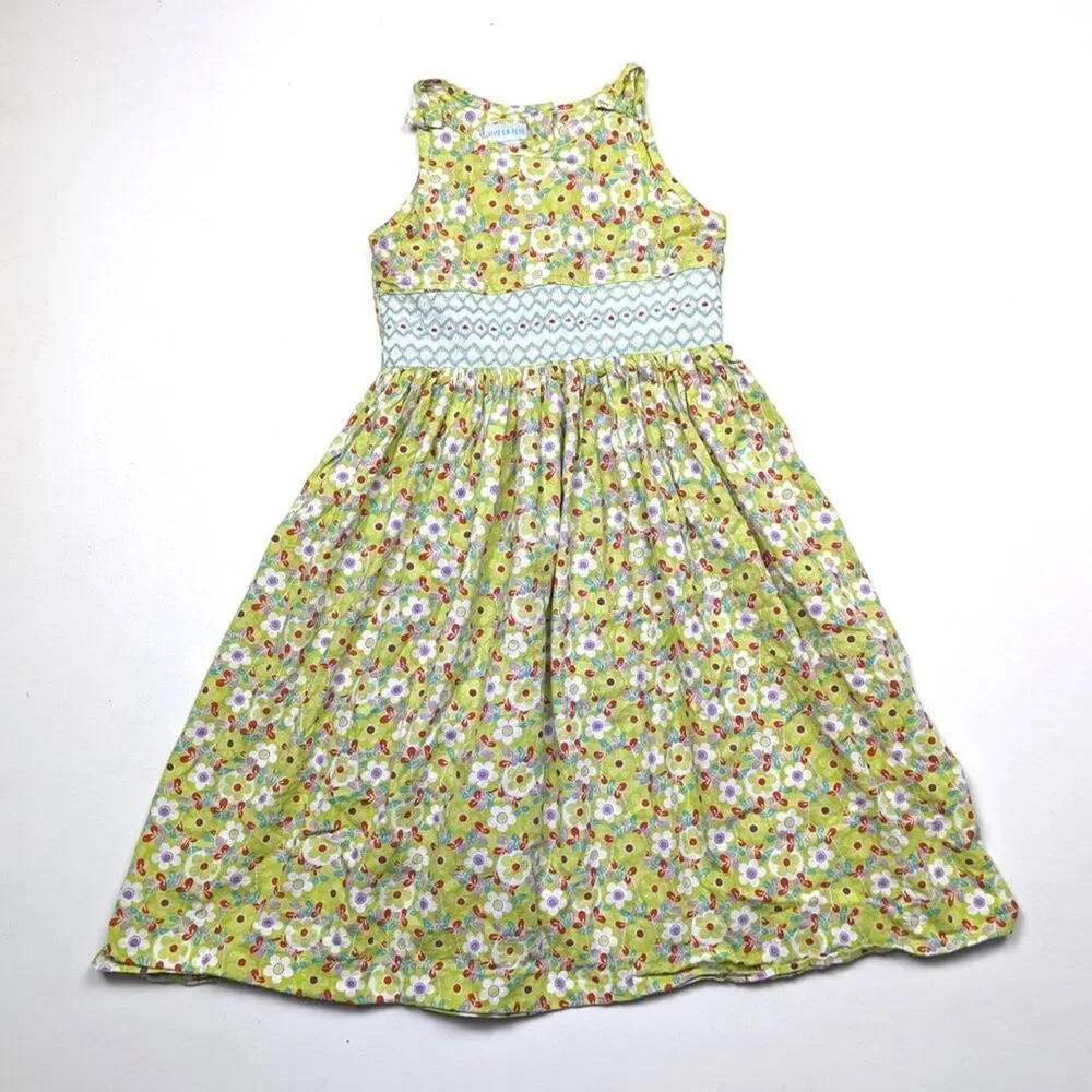 Vive La Fete Dress Girls Size 6 Green Floral Sundress Smocked Boutique